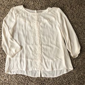 Thin lace front, button back blouse